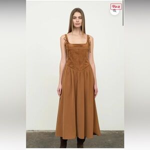Faux Suede Mix Media Corset Midi Dress